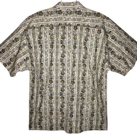 VTG Paradise of the Pacific Hawaiian Shirt XL Tan Floral Print Coconut Button - Picture 2 of 9